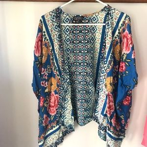 Angie Multi Color Floral Kimono Ruana Open Front